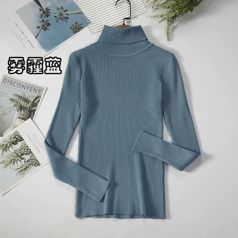 2026 Simple Women Turtleneck Sweater Winter Fashion Pullover Elastic Knit Ladies Jumper Casual Solid Black Female Basic Tops