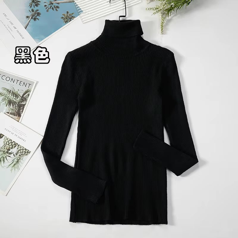2026 Simple Women Turtleneck Sweater Winter Fashion Pullover Elastic Knit Ladies Jumper Casual Solid Black Female Basic Tops
