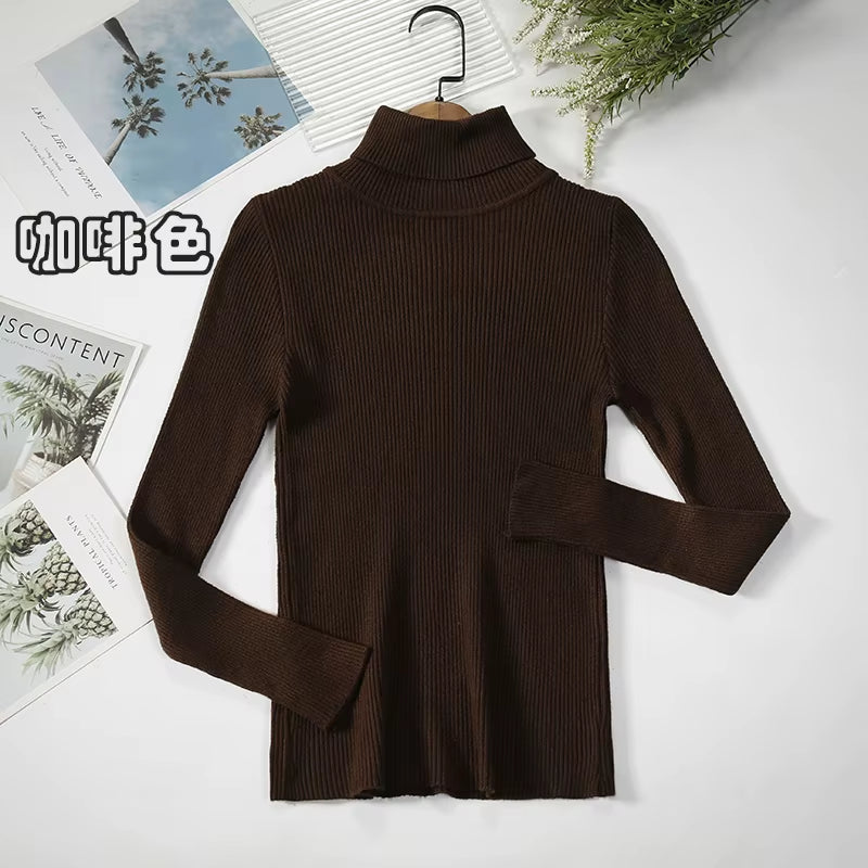 2026 Simple Women Turtleneck Sweater Winter Fashion Pullover Elastic Knit Ladies Jumper Casual Solid Black Female Basic Tops