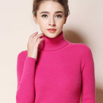 2026 Simple Women Turtleneck Sweater Winter Fashion Pullover Elastic Knit Ladies Jumper Casual Solid Black Female Basic Tops